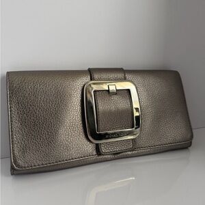 Michael Kors Metallic Leather Clutch with Buckle